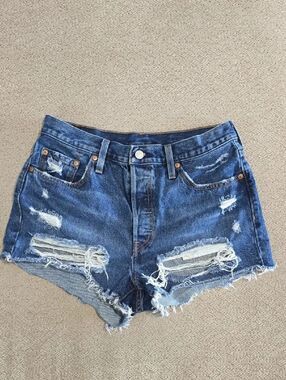 Levi's 501 Button Fly Distressed Frayed Hem Jean Shorts - Size 29